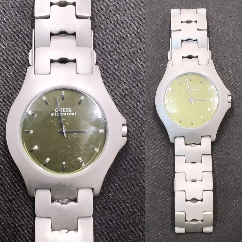 Guess Microsteel Men's Watch G75410G Green Face Steel Gray Band #W5162